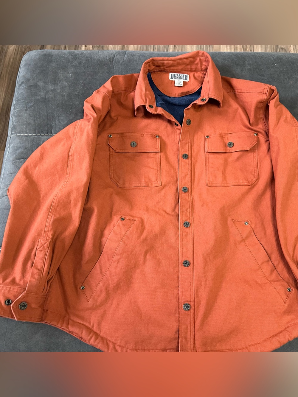 Duluth Trading Co Orange and Navy Canvas-Lined Jacket